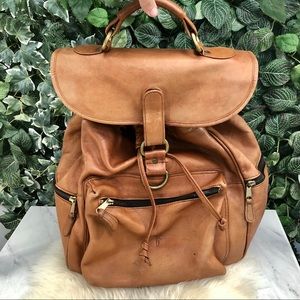 Frye Distressed Vintage Camel Leather Backpack